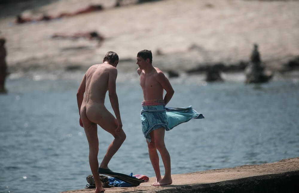 Nudists Boys - Water Prep On The Ledge - True nudism began here