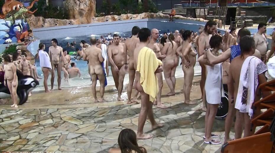 Aquatic park reunion video - Overcoming inhibitions is one of the goals of nudism